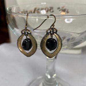 Petite antiqued Goldtone dangling oblong hoop style earrings